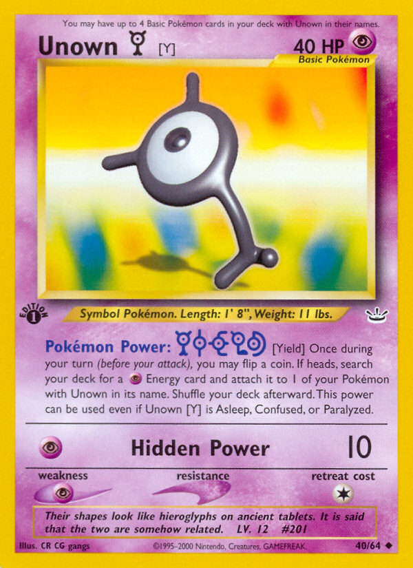 Unown [Y] – Neo Revelation 40/64 Pokémon card
