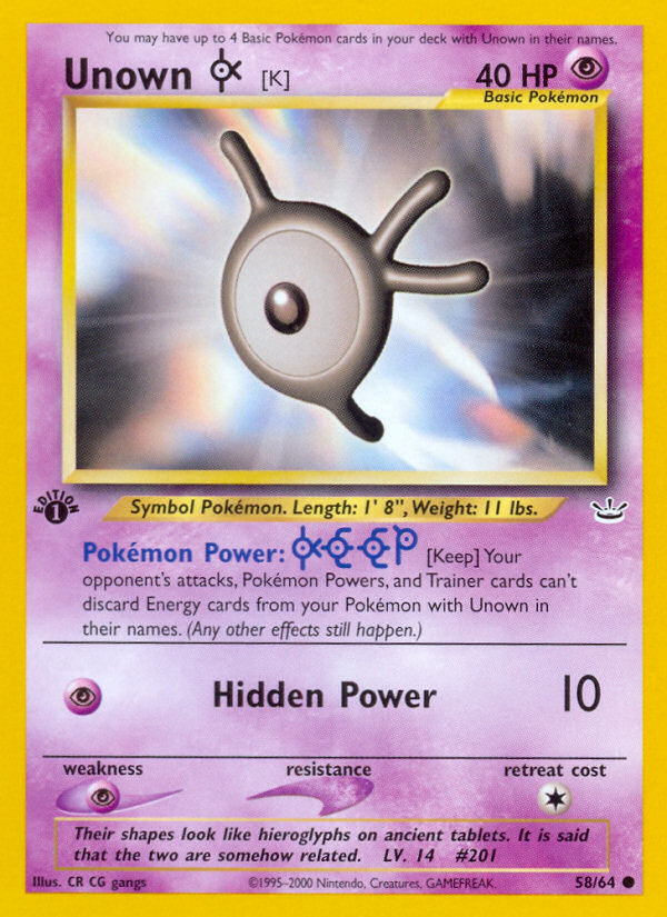 Unown [K] – Neo Revelation 58/64 Pokémon card