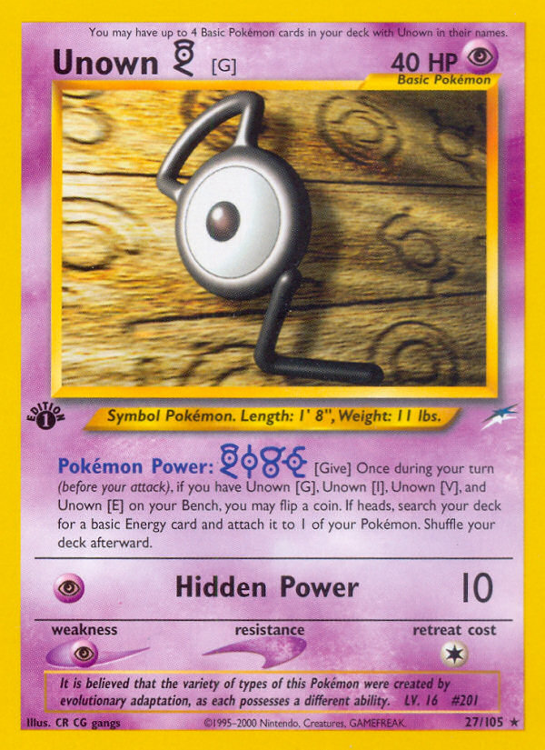 Unown [G] – Neo Destiny 27/105 Pokémon card