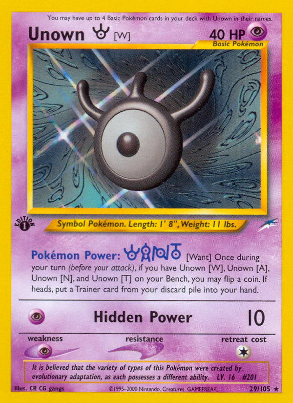 Unown [W] – Neo Destiny 29/105 Pokémon card