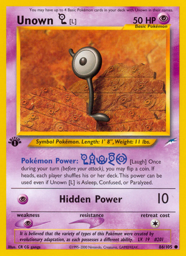 Unown [L] – Neo Destiny 86/105 Pokémon card