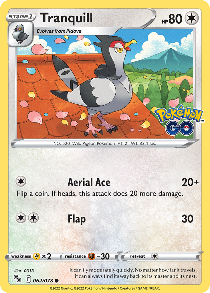 Tranquill – Pokémon GO 062/078 Pokémon card