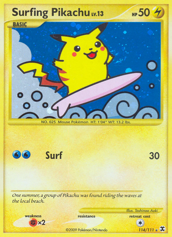 Surfing Pikachu – Rising Rivals 114/111 Pokémon card
