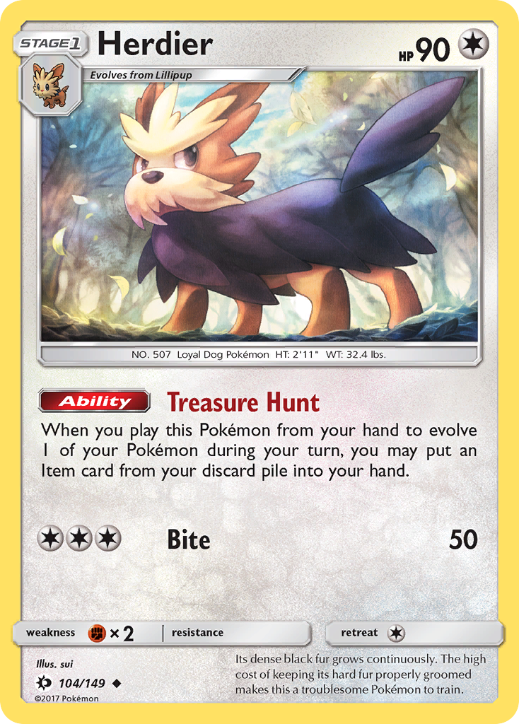 Herdier – Sun & Moon 104/149 Pokémon card