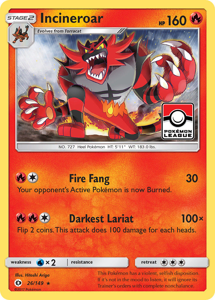Incineroar – Sun & Moon 26/149 Pokémon card