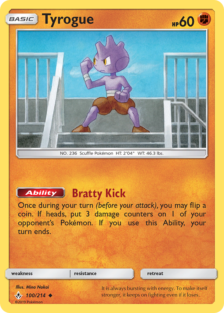Tyrogue – Unbroken Bonds 100/214 Pokémon card