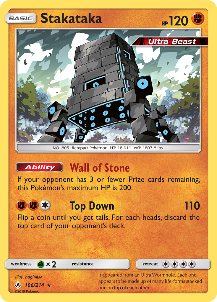 Stakataka – Unbroken Bonds 106/214 Pokémon card