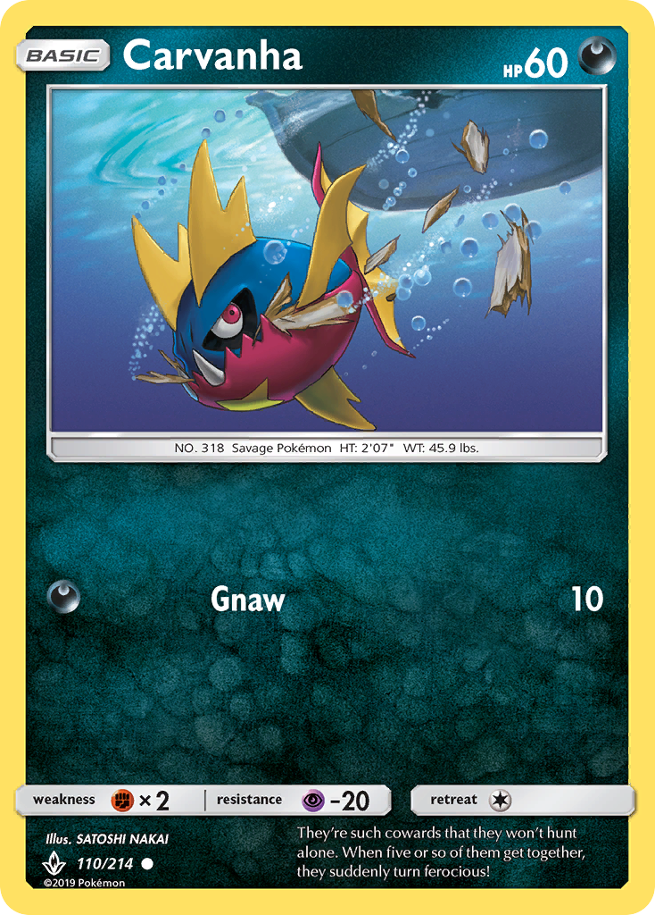 Carvanha – Unbroken Bonds 110/214 Pokémon card