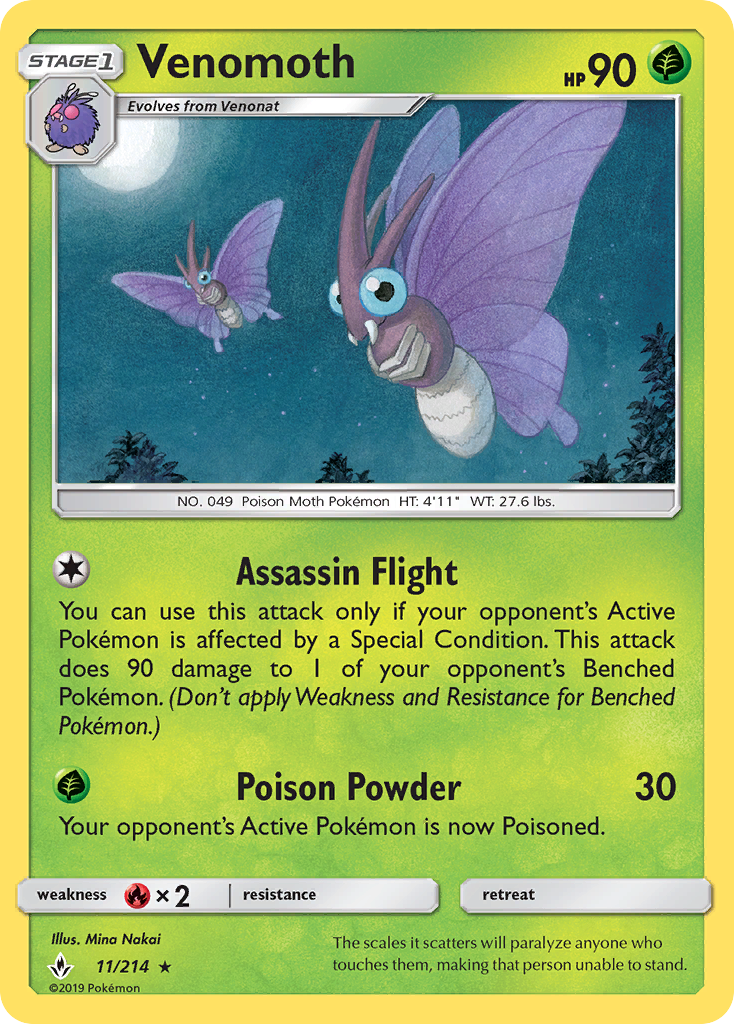 Venomoth – Unbroken Bonds 11/214 Pokémon card