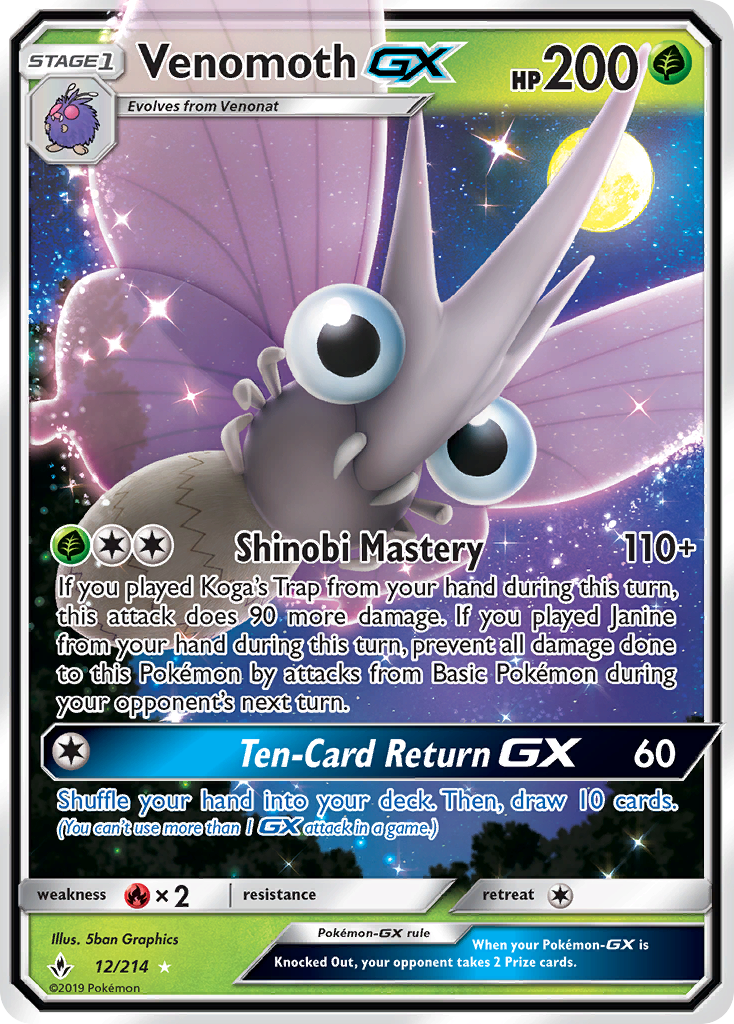Venomoth-GX – Unbroken Bonds 12/214 Pokémon card