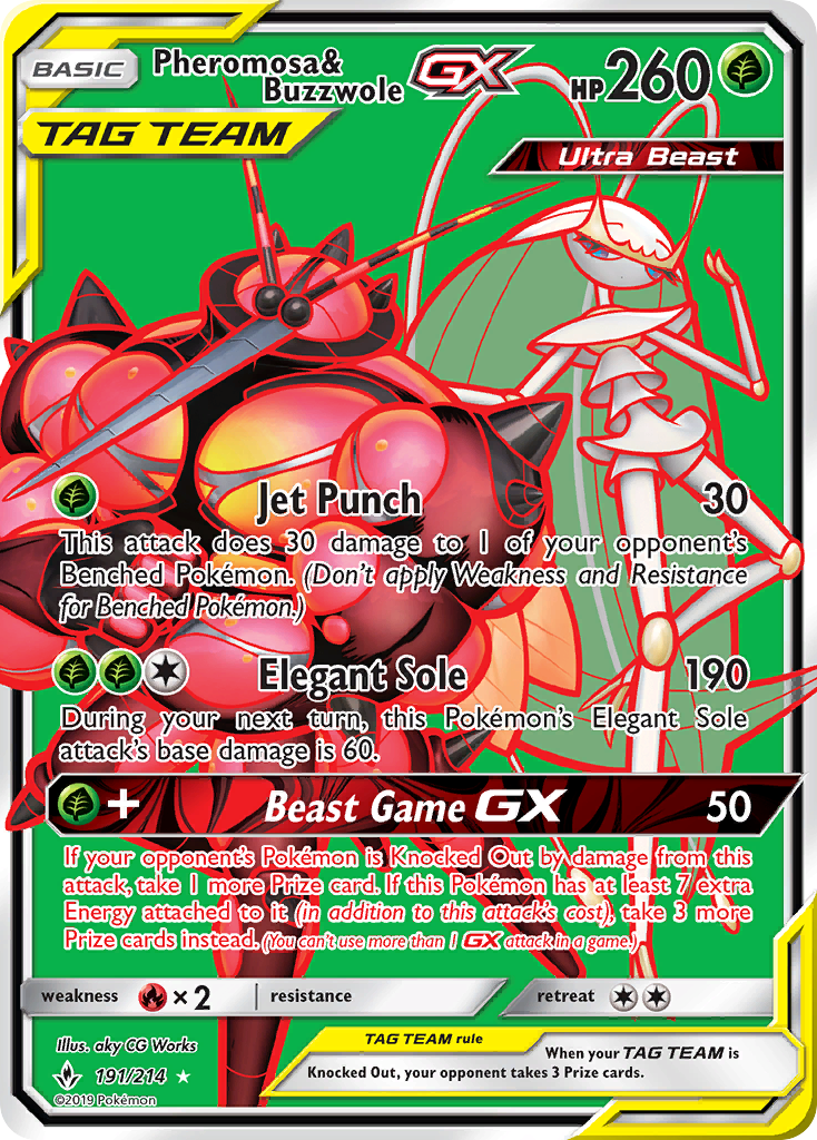 Pheromosa & Buzzwole-GX – Unbroken Bonds 191/214 Pokémon card