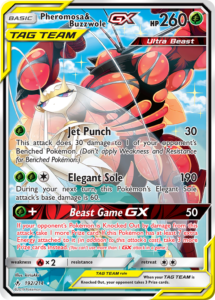 Pheromosa & Buzzwole-GX – Unbroken Bonds 192/214 Pokémon card