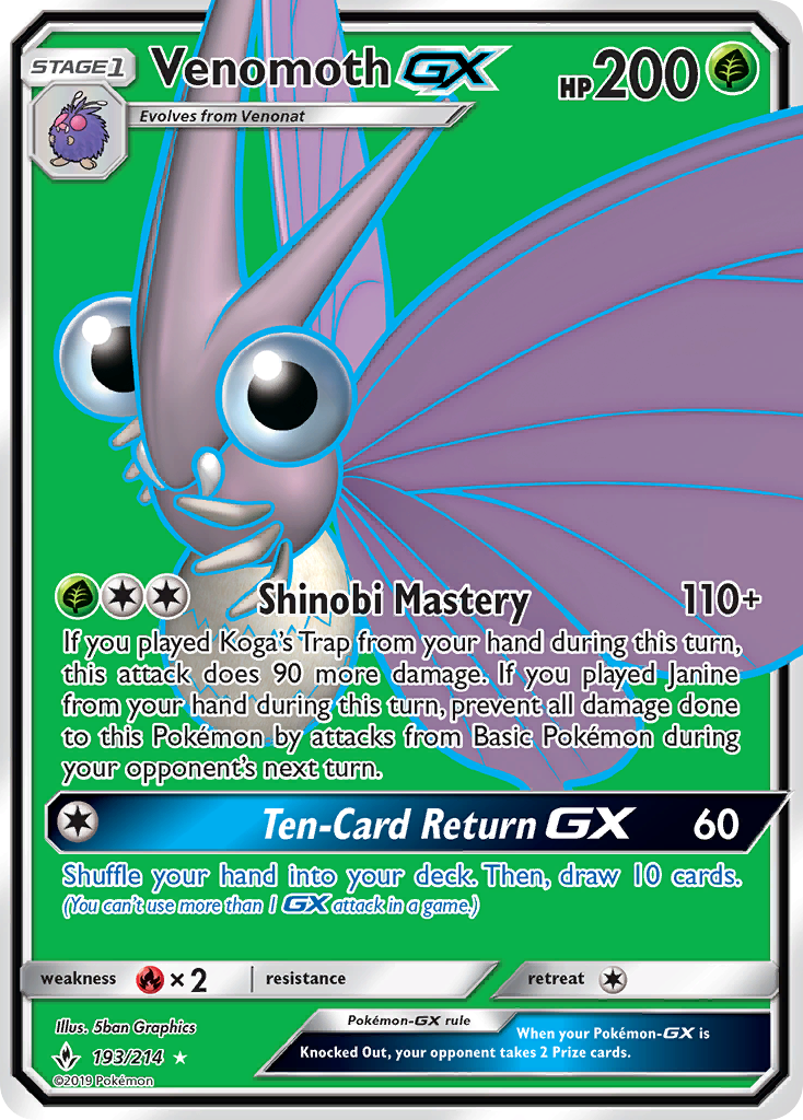 Venomoth-GX – Unbroken Bonds 193/214 Pokémon card