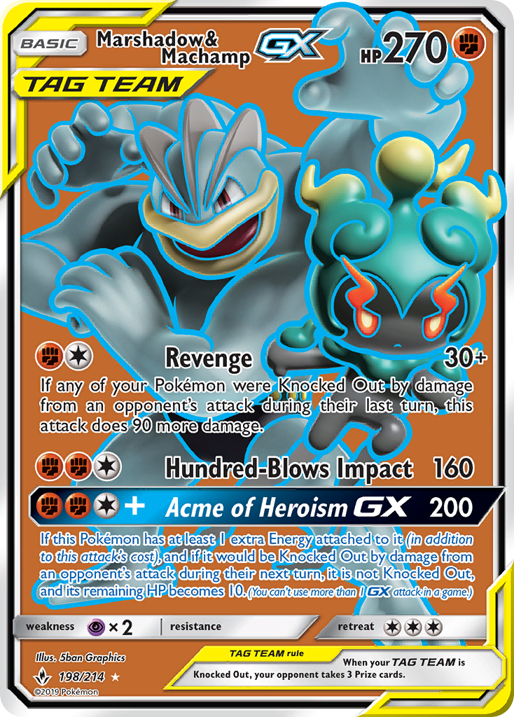 Marshadow & Machamp-GX – Unbroken Bonds 198/214 Pokémon card