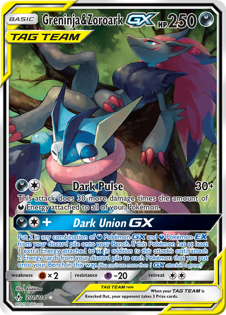 Greninja & Zoroark-GX – Unbroken Bonds 201/214 Pokémon card