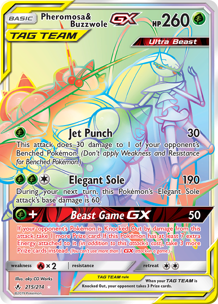 Pheromosa & Buzzwole-GX – Unbroken Bonds 215/214 Pokémon card