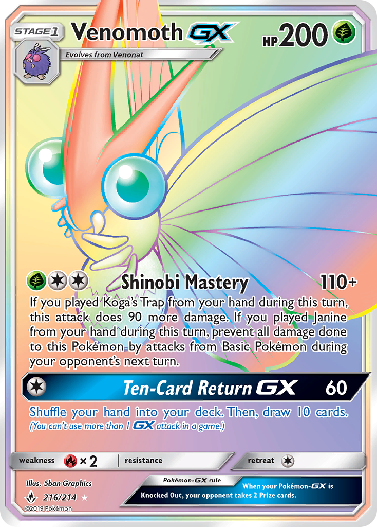 Venomoth-GX – Unbroken Bonds 216/214 Pokémon card