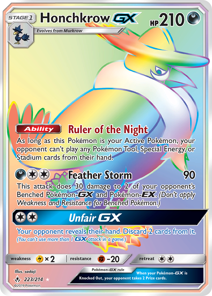 Honchkrow-GX – Unbroken Bonds 223/214 Pokémon card