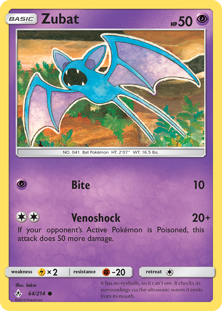 Zubat – Unbroken Bonds 64/214 Pokémon card