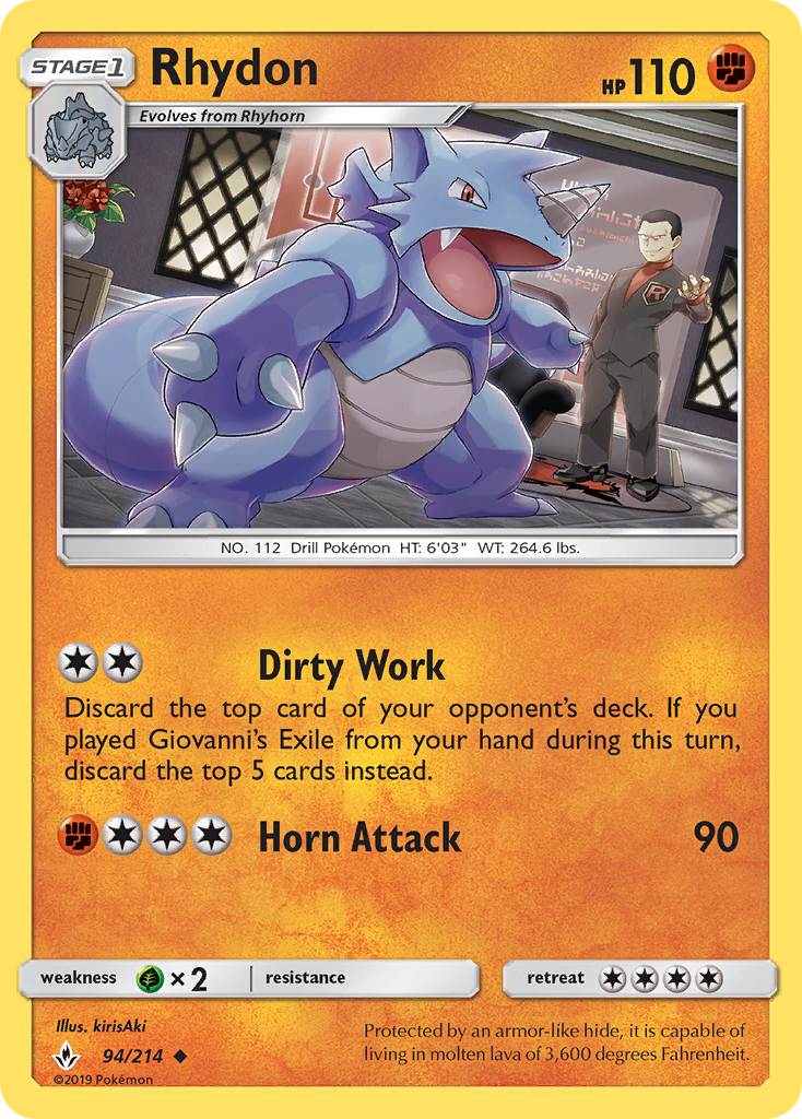 Rhydon – Unbroken Bonds 94/214 Pokémon card