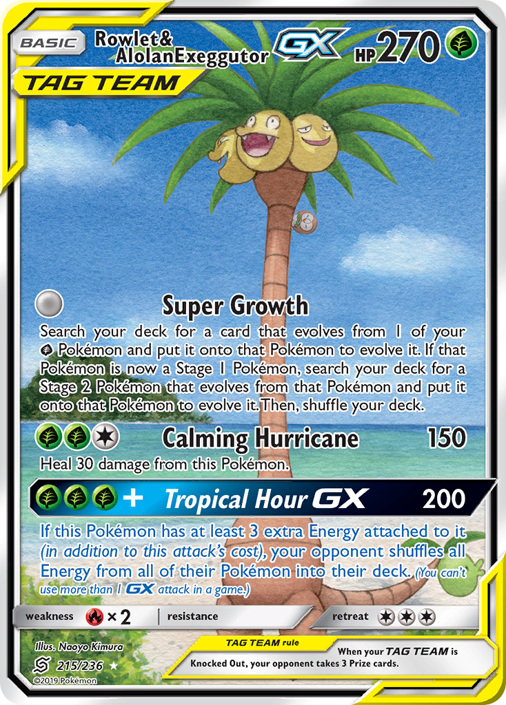 Rowlet & Alolan Exeggutor-GX – Unified Minds 215/236 Pokémon card