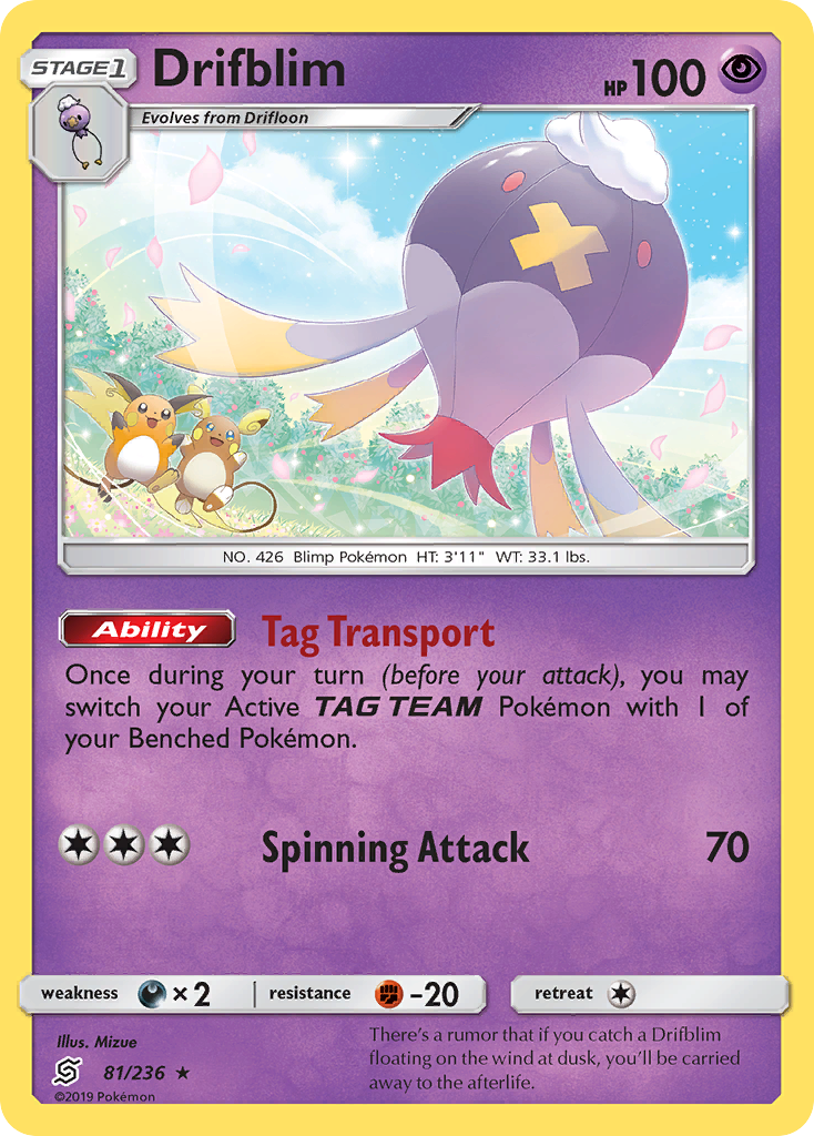Drifblim – Unified Minds 81/236 Pokémon card