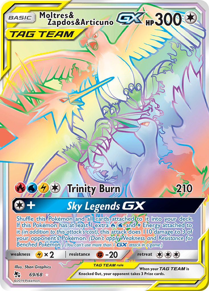 Moltres & Zapdos & Articuno-GX – Hidden Fates 69/68 Pokémon card