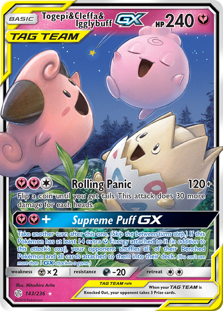 Togepi & Cleffa & Igglybuff-GX – Cosmic Eclipse 143/236 Pokémon card