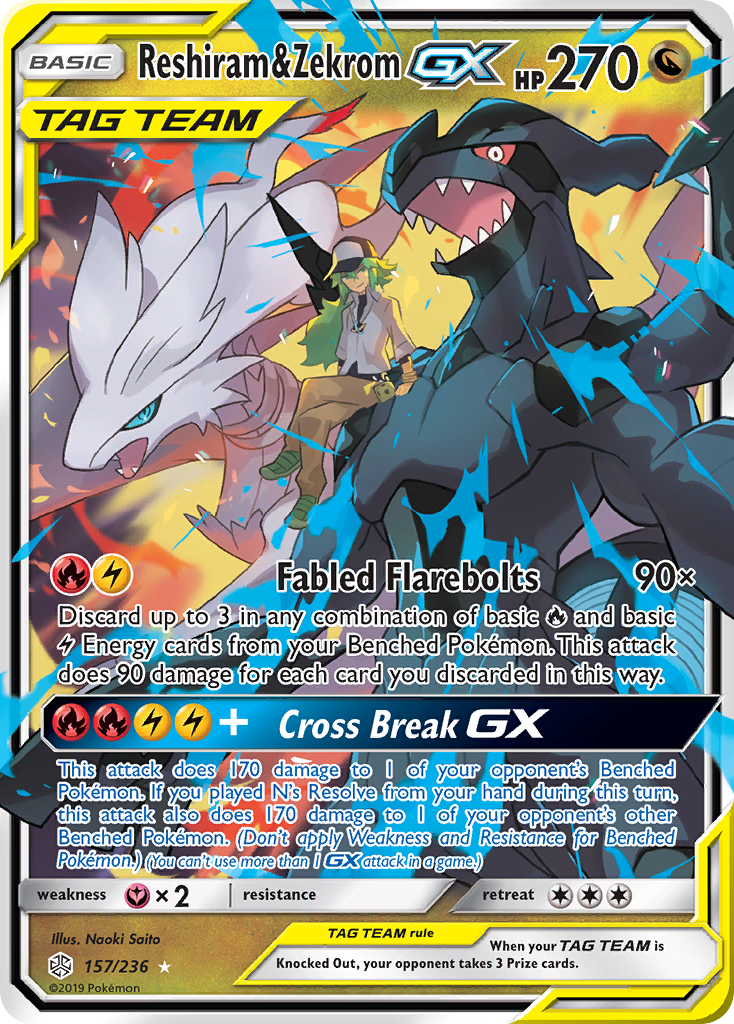 Reshiram & Zekrom-GX – Cosmic Eclipse 157/236 Pokémon card