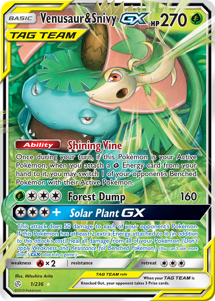 Venusaur & Snivy-GX – Cosmic Eclipse 1/236 Pokémon card