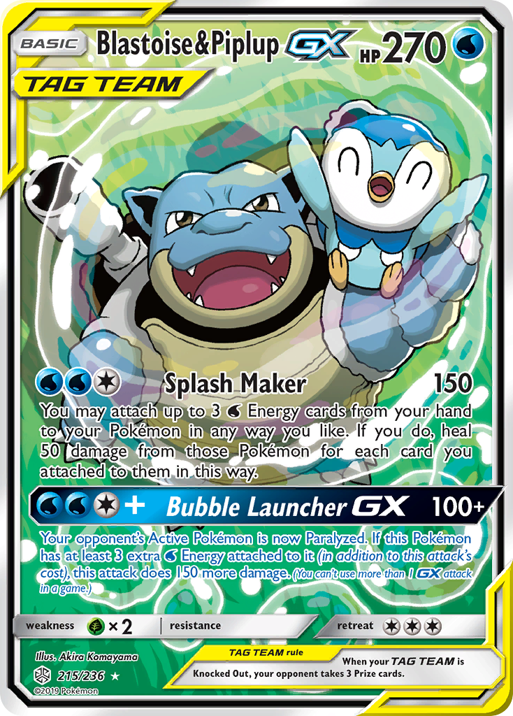 Blastoise & Piplup-GX – Cosmic Eclipse 215/236 Pokémon card