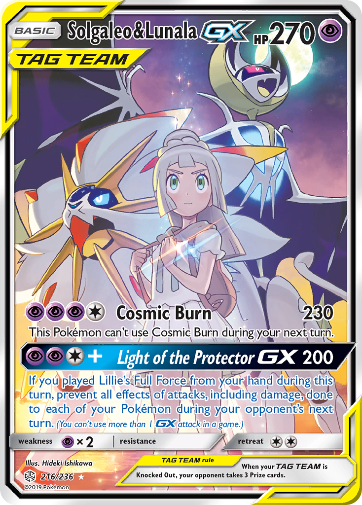 Solgaleo & Lunala-GX – Cosmic Eclipse 216/236 Pokémon card