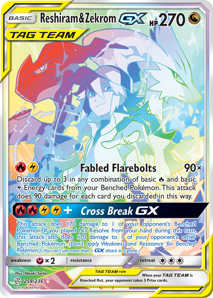 Reshiram & Zekrom-GX – Cosmic Eclipse 259/236 Pokémon card