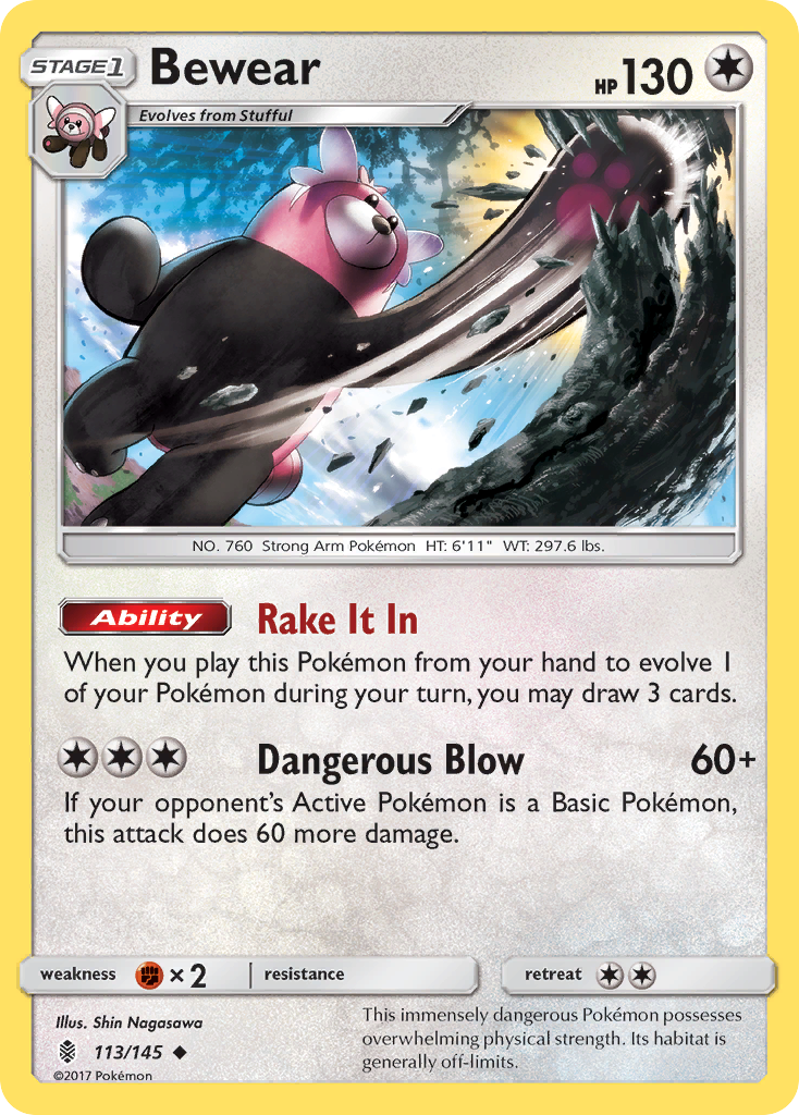 Bewear – Guardians Rising 113/145 Pokémon card
