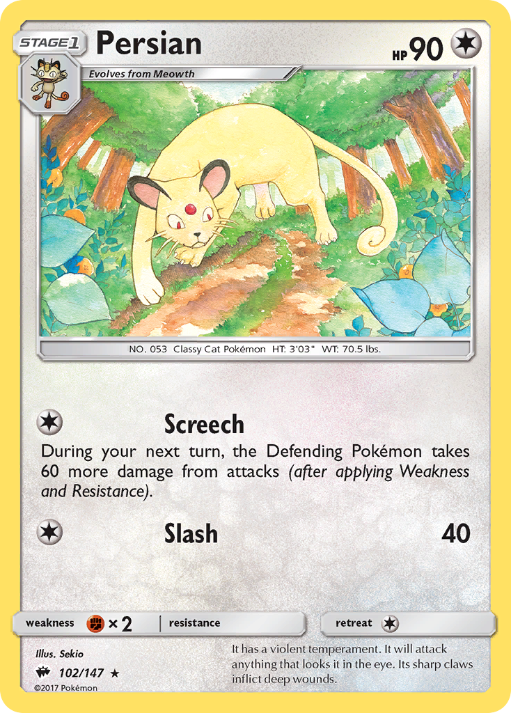 Persian – Burning Shadows 102/147 Pokémon card