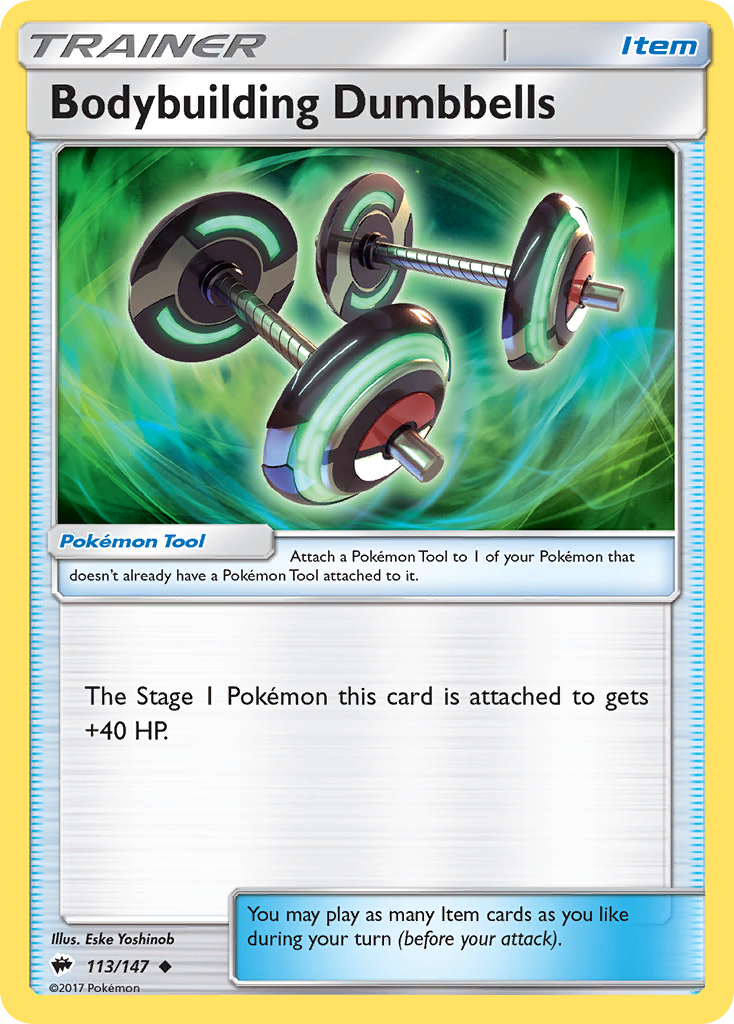 Bodybuilding Dumbbells – Burning Shadows 113/147 Pokémon card