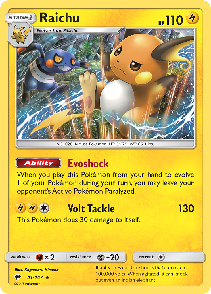 Raichu – Burning Shadows 41/147 Pokémon card