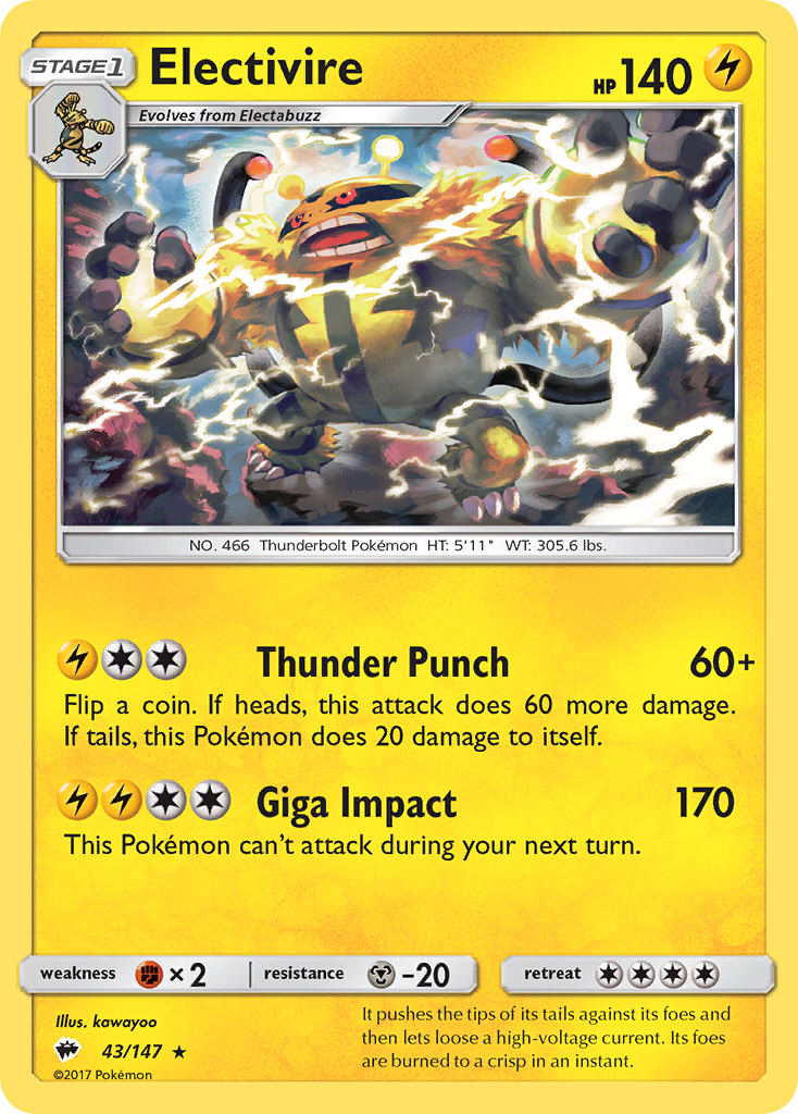 Electivire – Burning Shadows 43/147 Pokémon card