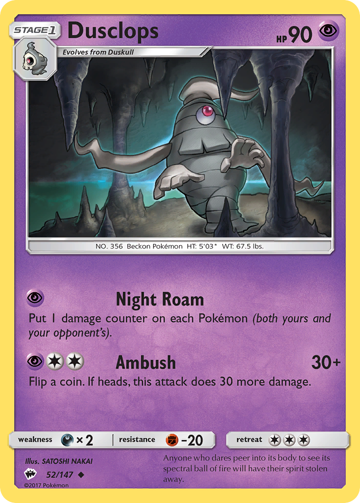 Dusclops – Burning Shadows 52/147 Pokémon card