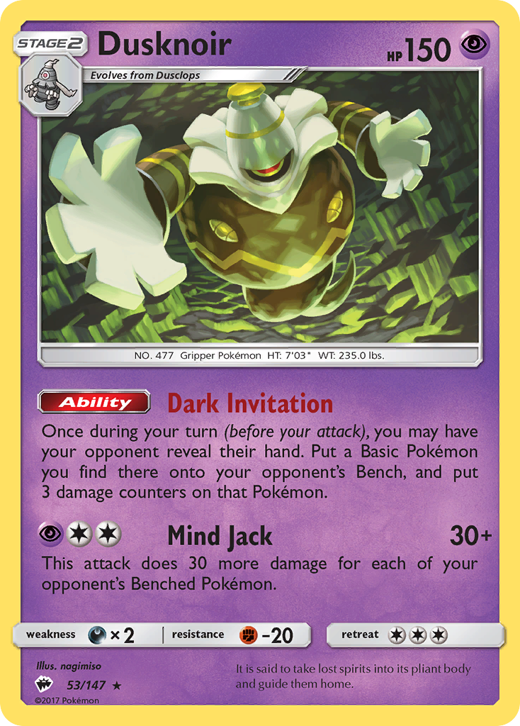 Dusknoir – Burning Shadows 53/147 Pokémon card