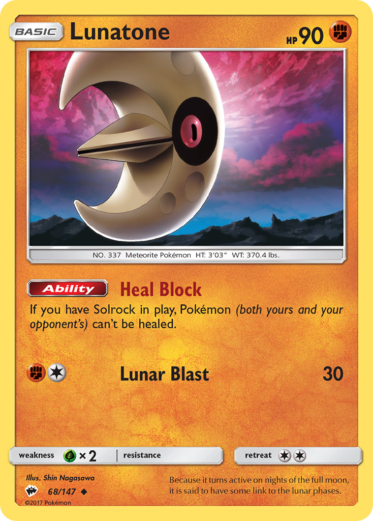 Lunatone – Burning Shadows 68/147 Pokémon card