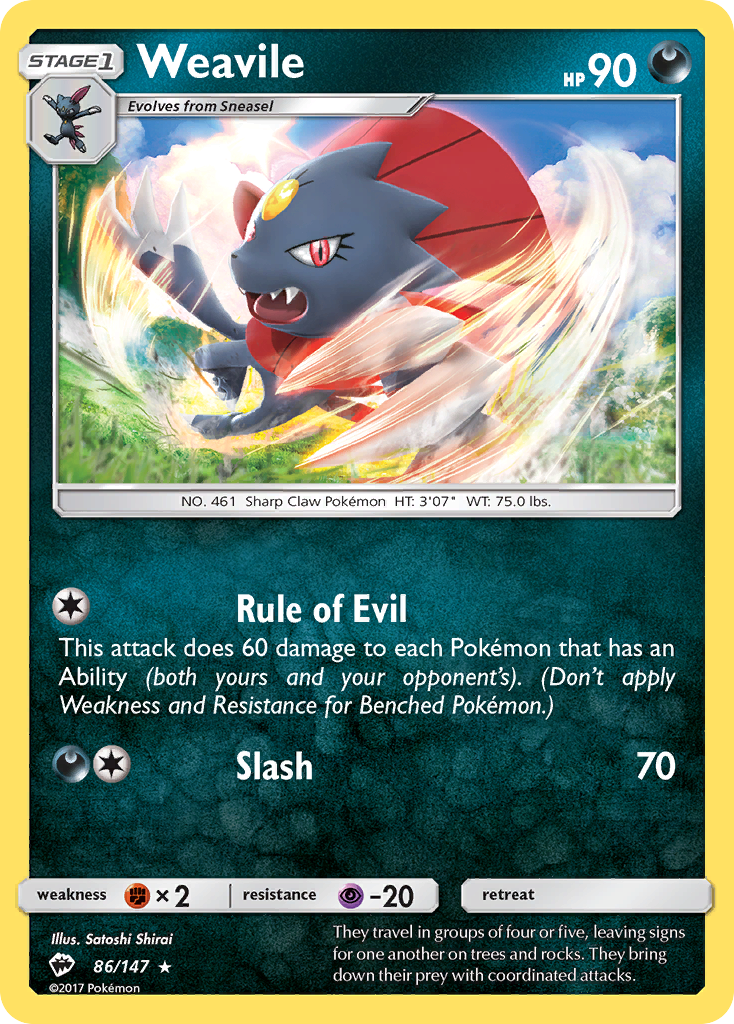 Weavile – Burning Shadows 86/147 Pokémon card