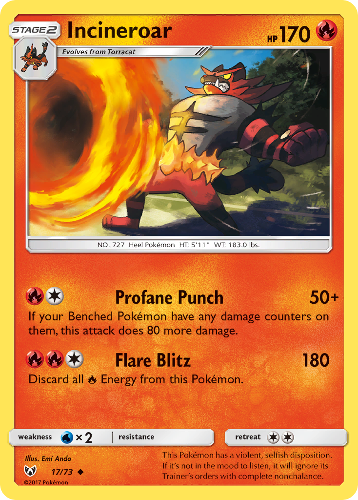 Incineroar – Shining Legends 17/73 Pokémon card
