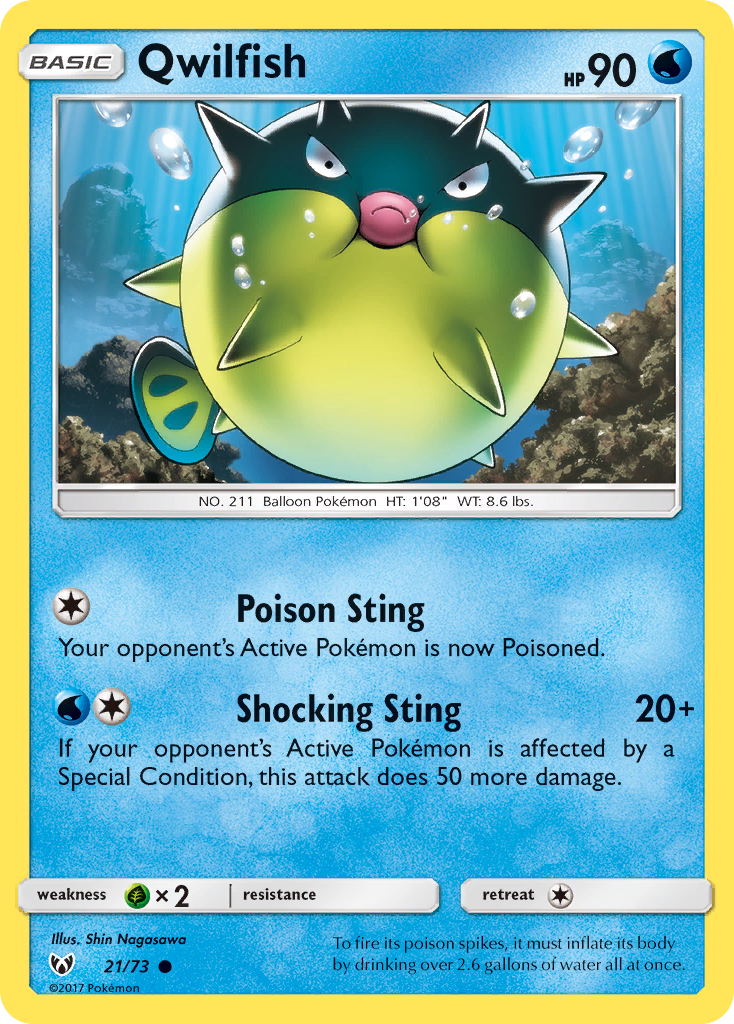 Qwilfish – Shining Legends 21/73 Pokémon card