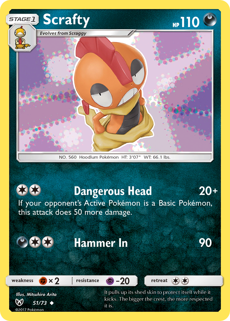 Scrafty – Shining Legends 51/73 Pokémon card