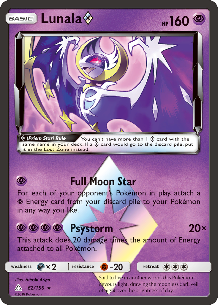 Lunala ◇ – Ultra Prism 62/156 Pokémon card