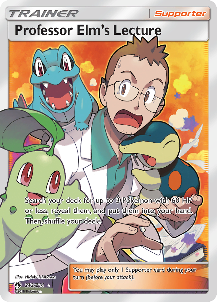 Professor Elm's Lecture – Lost Thunder 213/214 Pokémon card