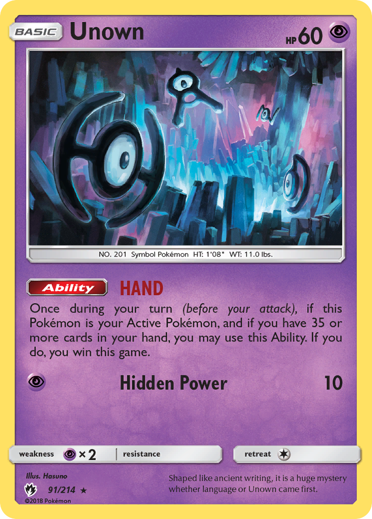 Unown – Lost Thunder 91/214 Pokémon card