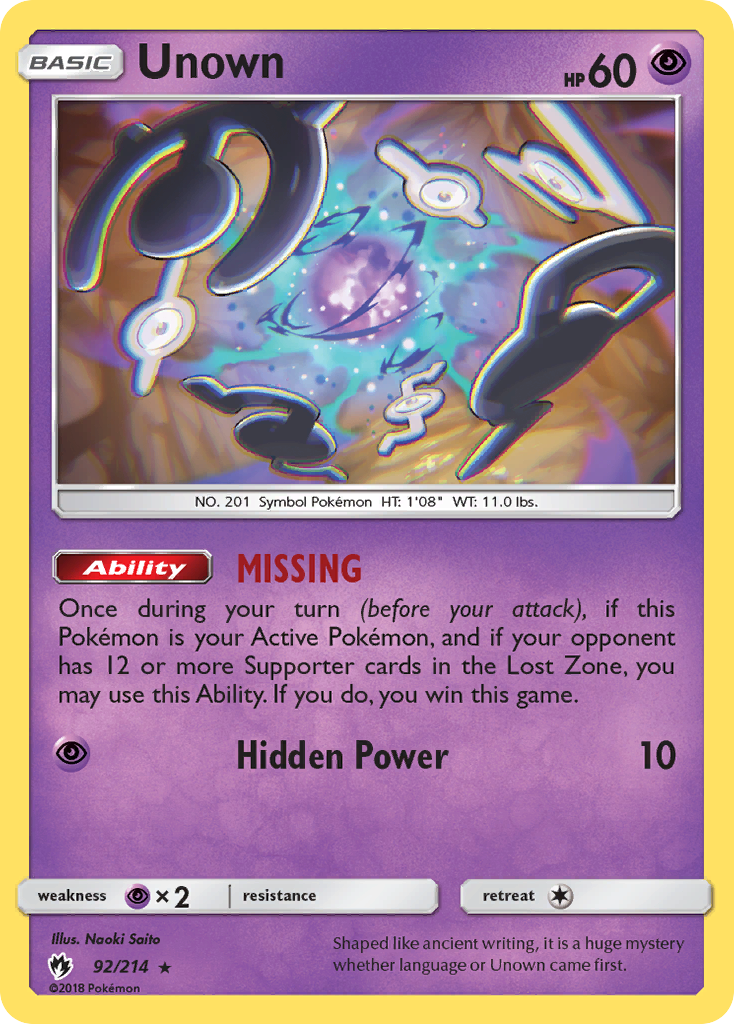 Unown – Lost Thunder 92/214 Pokémon card
