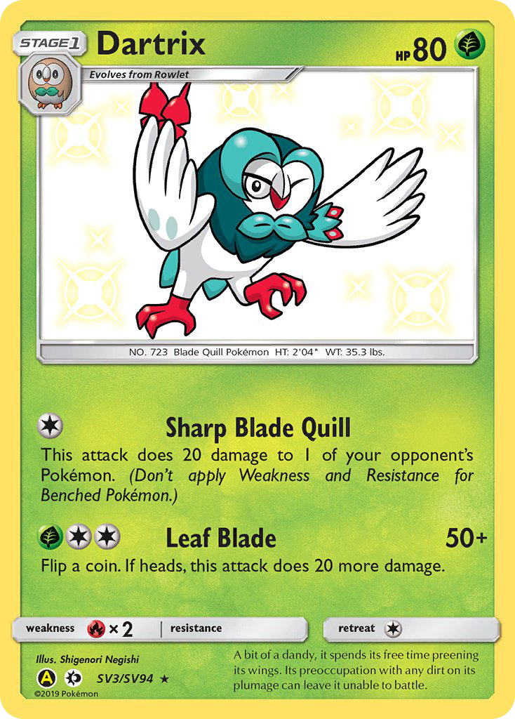 Dartrix – Hidden Fates Shiny Vault SV3/SV94 Pokémon card